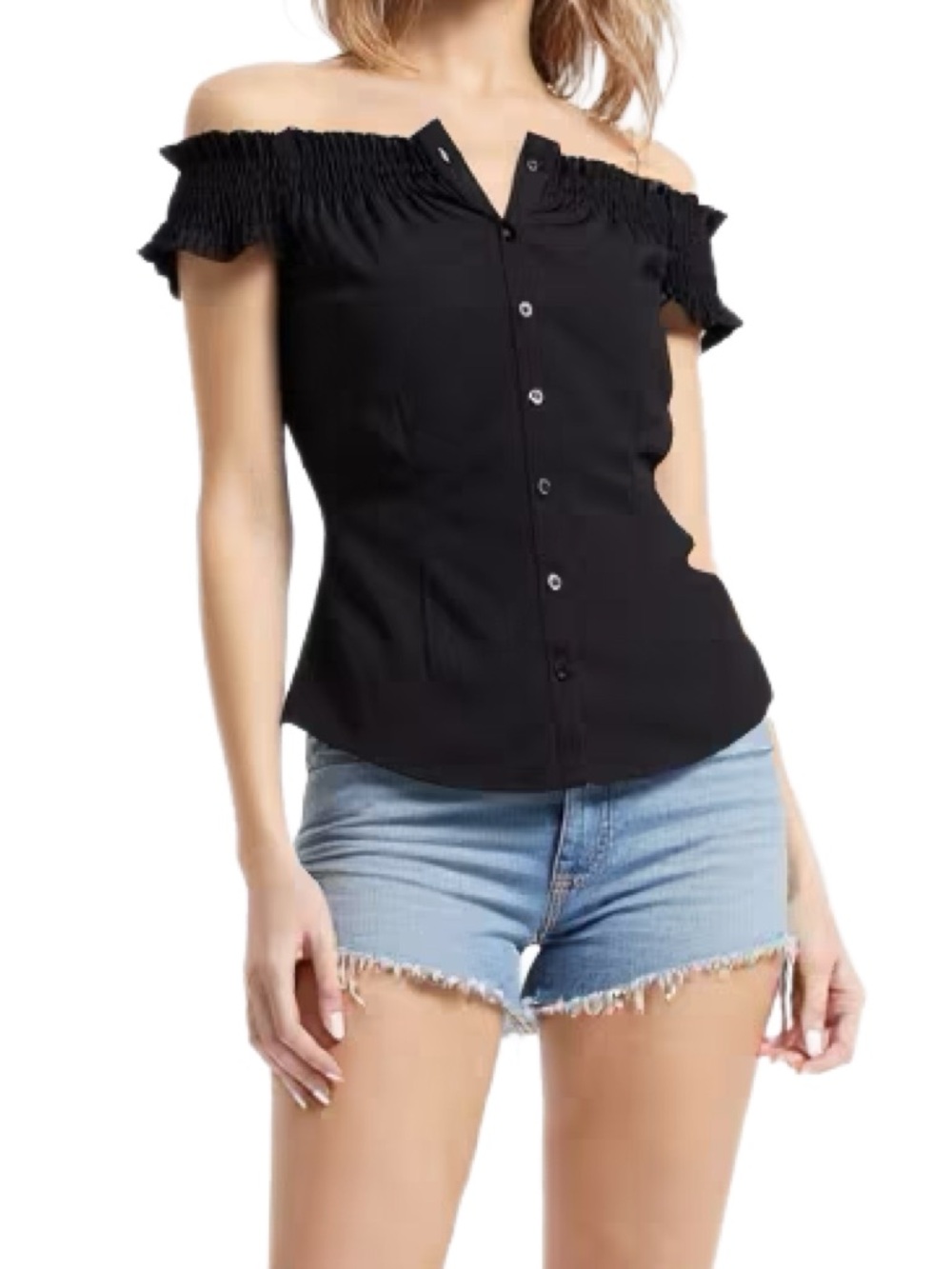 InWear Black off the shoulder blouse with ruffle detail Size Small